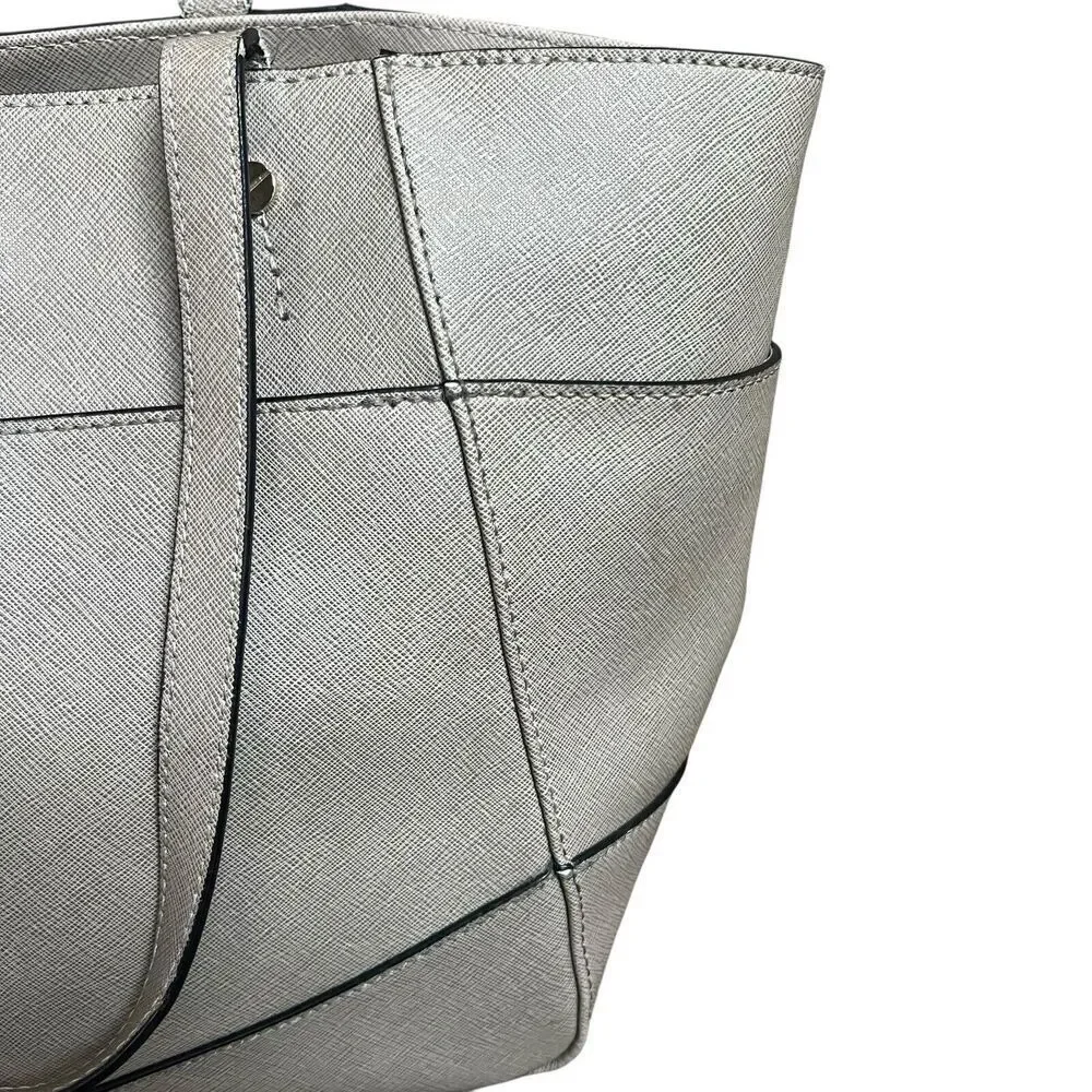Karl Lagerfeld Paris Taupe Gray Saffiano Leather Satchel Double Handles